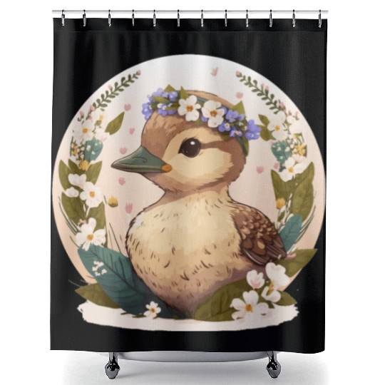 Cottagecore Cute Baby Duck Flower Kawaii Duckling Shower Curtains
