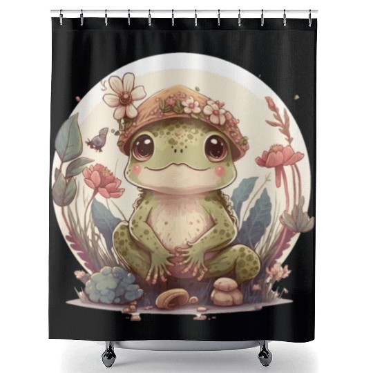 Cute Cottagecore Baby Frog Toad Frog Lovers Shower Curtains
