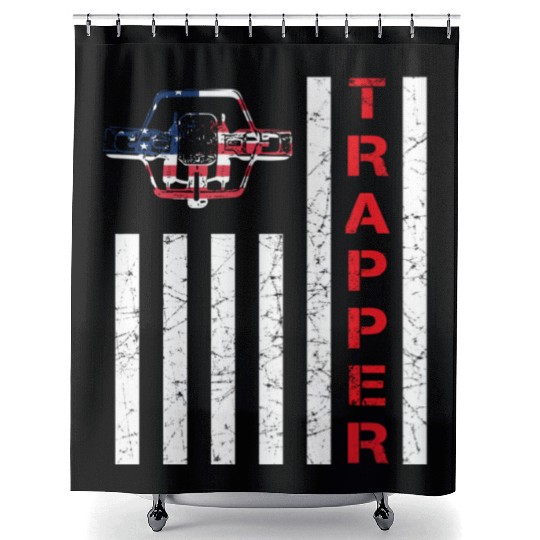 American Flag Trapping For Trappers And Hunters Shower Curtains