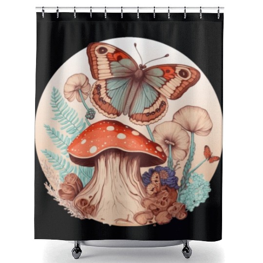 Cottagecore Butterfly Mushroom Forest Plants Botan Shower Curtains