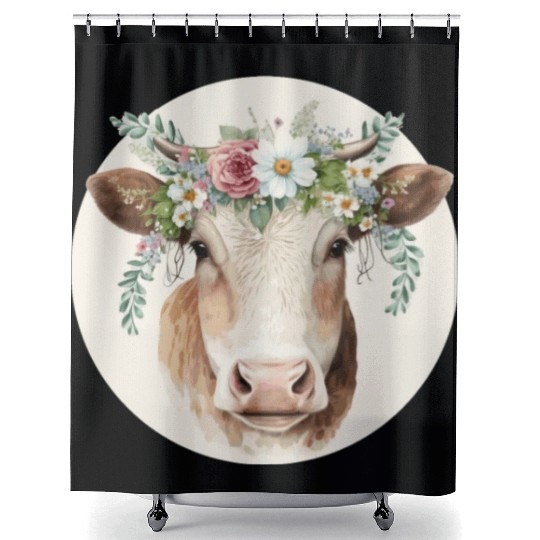 Cottagecore Cute Cow Ox Farm Animal Pet Calf Shower Curtains