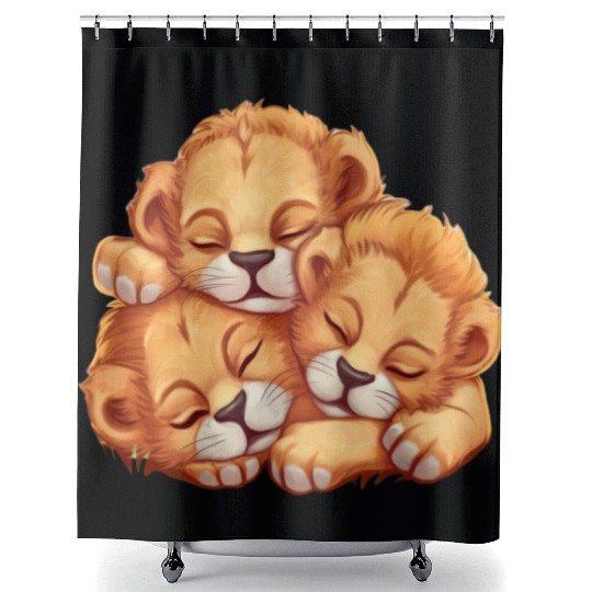 Sleeping lion cubs Shower Curtains