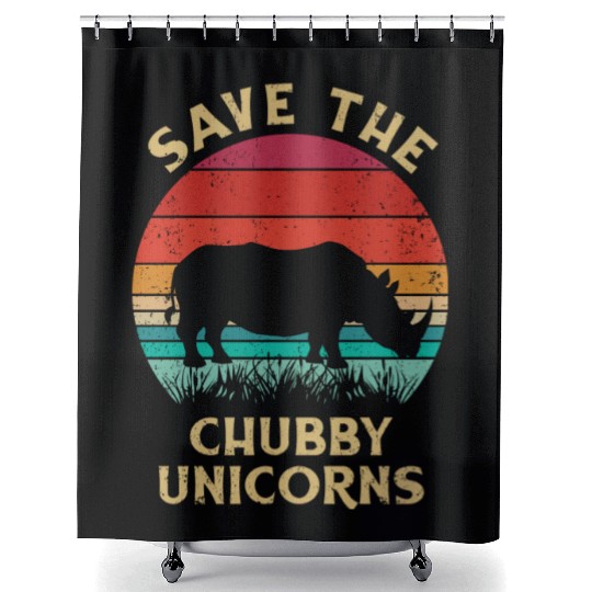 Funny Rhino Save The Chubby Unicorns Shower Curtains