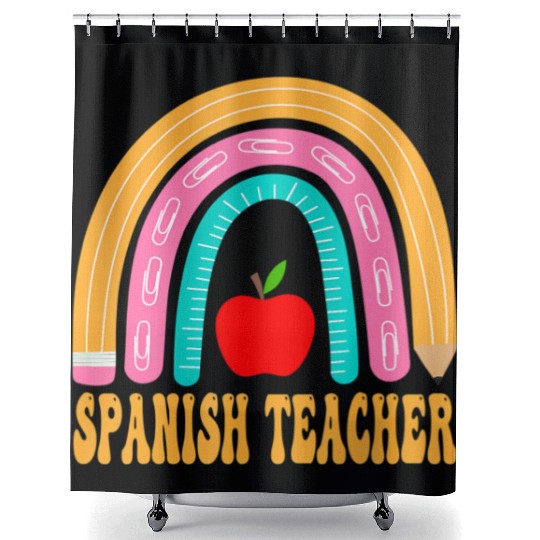 Spanish Teacher Rainbow Pencil Back To School Appr Shower Curtains