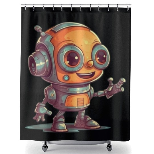 Cute waving robot illustration technology friendly Shower Curtains