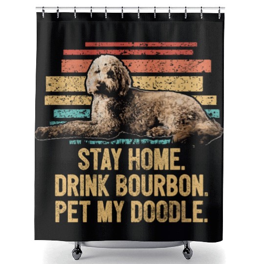 Pet My Doodle Retro Goldendoodle Dog Dad Doodle Shower Curtains