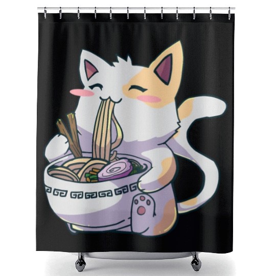 Ramen Cat Kawaii Anime Japanese Kawaii Neko Shower Curtains