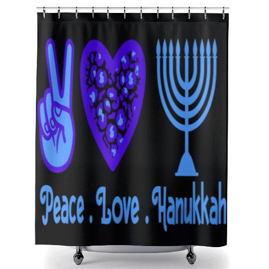 Peace Love Hanukkah 2021 Jewish Menorah Hanukkah C Shower Curtains