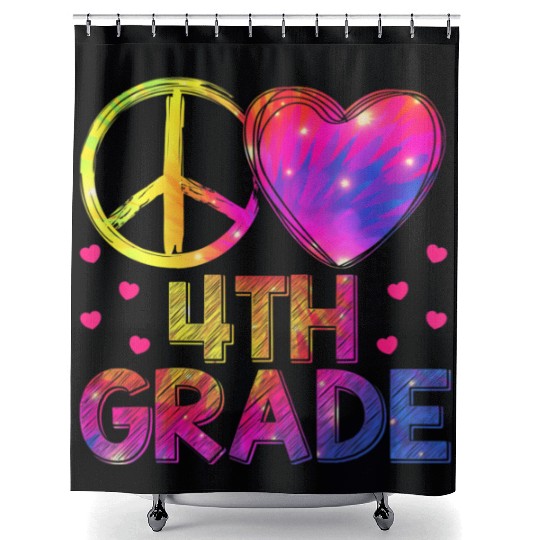 Tie Dye Peace Love 4th Grade Teacher Student Back Shower Curtains