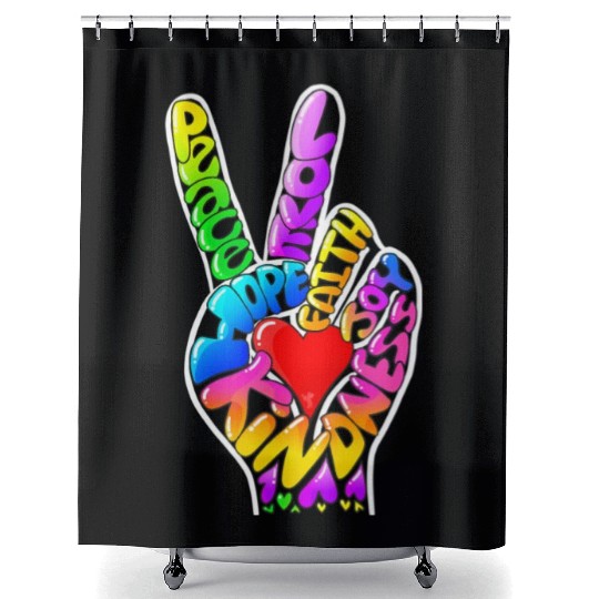 Peace Love Hope Joy Faith Kindness Word Art by Tan Shower Curtains