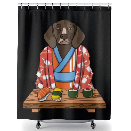Kawaii Japanese German Shorthaired Pointer Kimono Shower Curtains