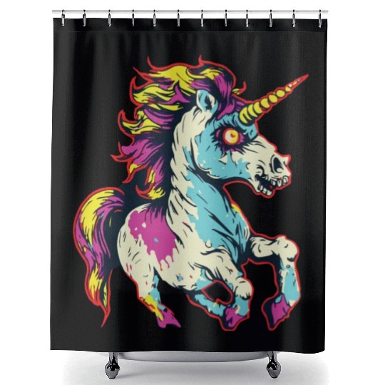 Horror Scary Zombie Unicorn Vintage Shower Curtains