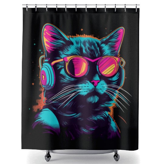 80s Cat Music Shower Curtains