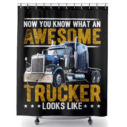 Awesome Trucker Big Rig Semi-Trailer Truck Driver Shower Curtains
