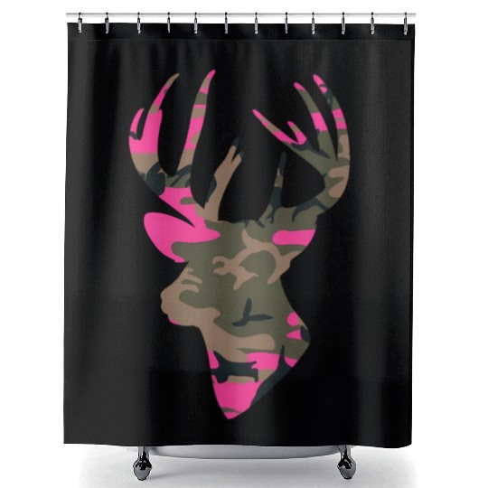 Deer -S Camo Outfitter Black Shower Curtains