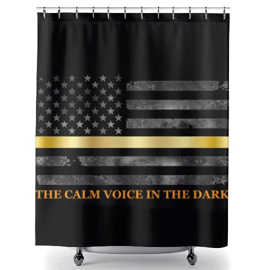 Dispatcher - Thin Yellow Gold Line 911 Emergency Shower Curtains