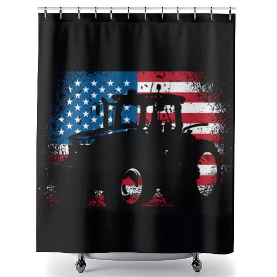 Tractor Usa Flag For Patriotic Farmer Shower Curtains
