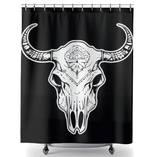 Cow Skull Boho Shower Curtains