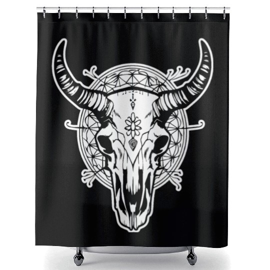 Cow Skull Boho Shower Curtains