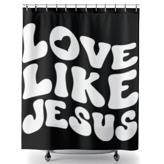 Catholic Christian Love Like Jesus Preppy Groovy Shower Curtains