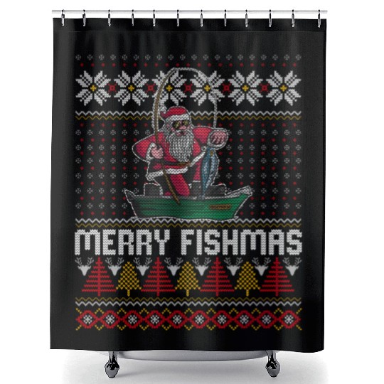 Merry Fishmas Ugly Shower Curtains