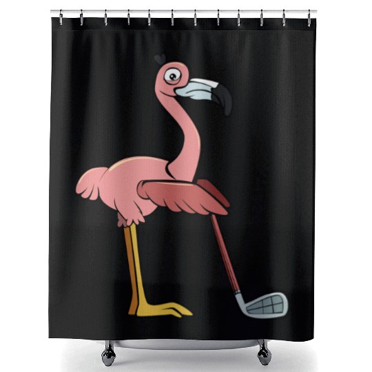 Flamingo Play Golf Pink Funny Animal Playing Golf Shower Curtains