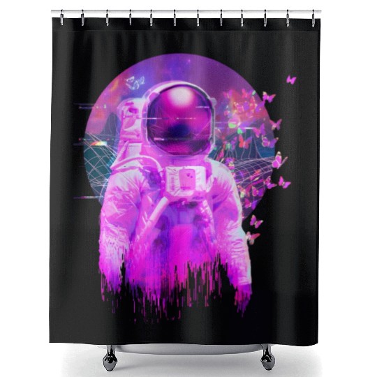 Vaporwave Retrowave Astronaut Space Butterflies Shower Curtains