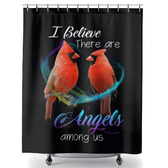 Cardinal Bird I Believe There Are Angels Among Us Shower Curtains