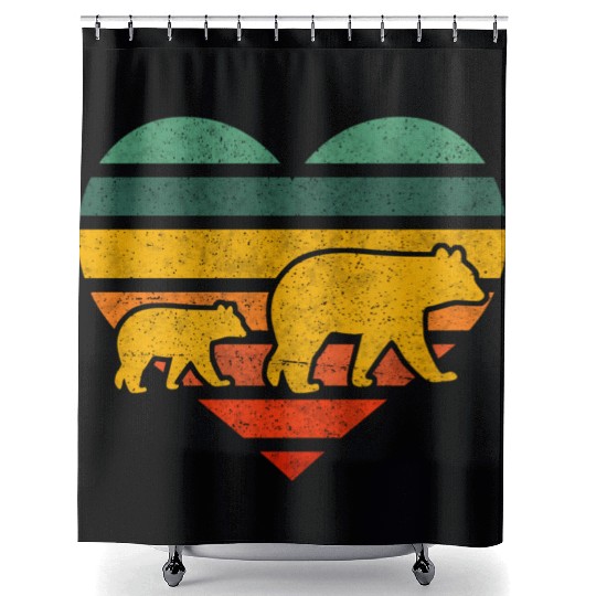 Mama Bear One Cub Heart Mothers Day Shower Curtains