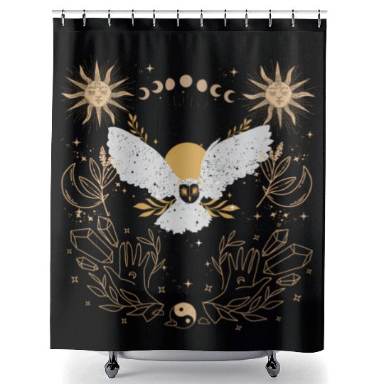 Dark Academia Tarot Card Sun Moon Crystals Owl Shower Curtains