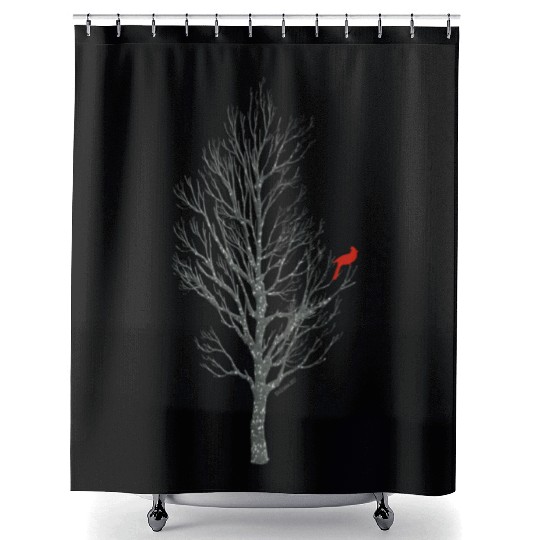 Winter Tree W Cardinal Bird Shower Curtains