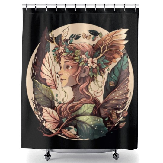 Cottagecore Forest Fairy Elf Floral Anime Aestheti Shower Curtains