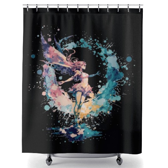 Celestial Watercolor Fairy Girls Pastel Artwork Shower Curtains