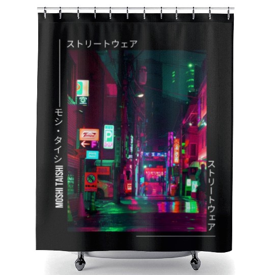 Japanese Cyberpunk Tokyo Streetwear Aesthetic Shower Curtains