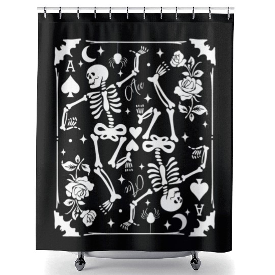 Skeleton Ace Of Spades Card Goblincore Punk Grunge Shower Curtains