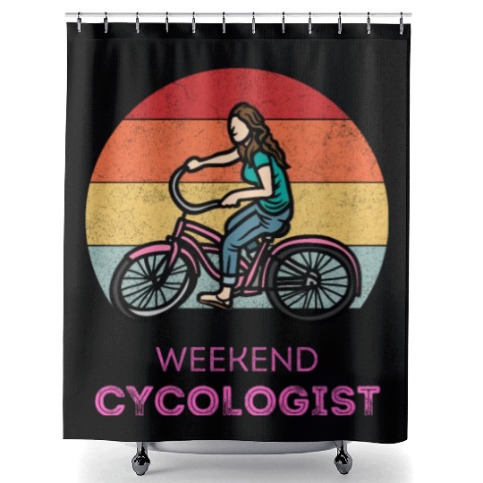 Weekend Cycologist Retro Sunset Cycling Shower Curtains