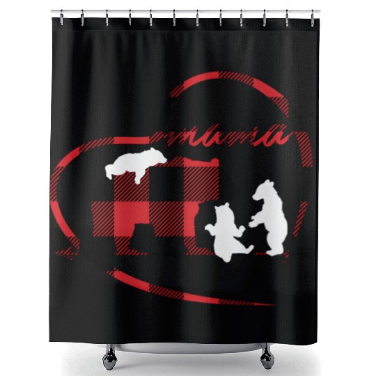 Mama Bear 3 Cubs Red Buffalo Plaid Heart For Mom Shower Curtains