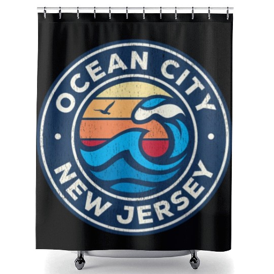 Ocean City New Jersey Nj Nautical Waves Shower Curtains