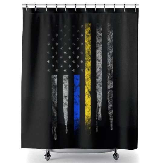Gold Blue Line 911 Police Dispatcher First Shower Curtains