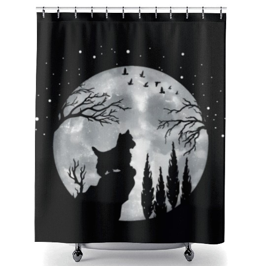 Yorhire Terrier Full Moon At Night Pet Shower Curtains