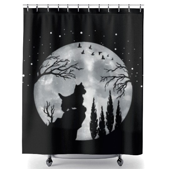 Yorhire Terrier Full Moon At Night Pet Shower Curtains