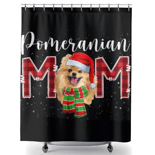 Pomeranian Mom Santa Scarf Plaid Dog Mom Shower Curtains