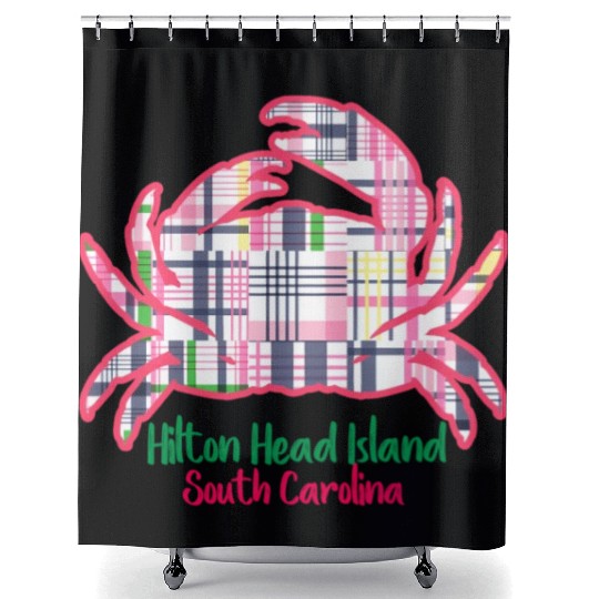 Hilton Head Island Preppy Plaid Crab Shower Curtains