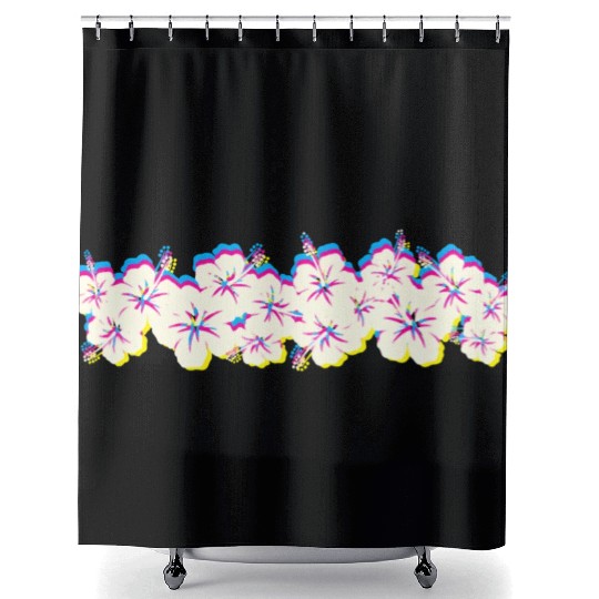 Hawaii Hibiscus Flower Row 1970S Glitch Aesthetic Shower Curtains