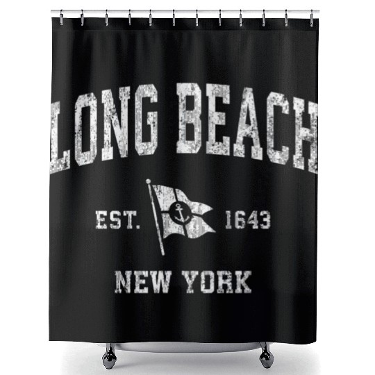 Long Beach Ny Nautical Boat Anchor Flag Sports Shower Curtains