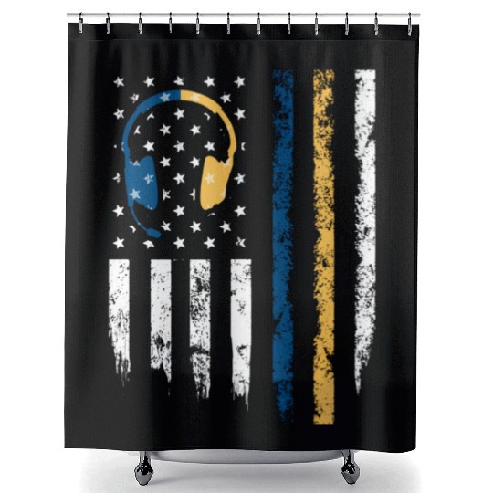 Gold Blue Line 911 Police Dispatcher First Shower Curtains
