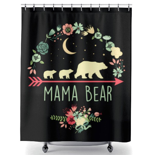 Floral Mama Bear With 2 Cubs Shower Curtains