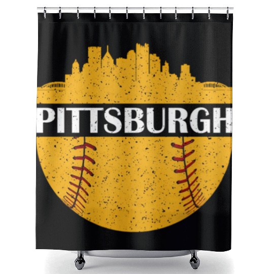 Pittsburgh Baseball Cityscape Distressed Novelty Shower Curtains