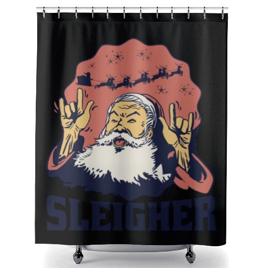 Heavy Metal Santa Sign Of The Horns Shower Curtains