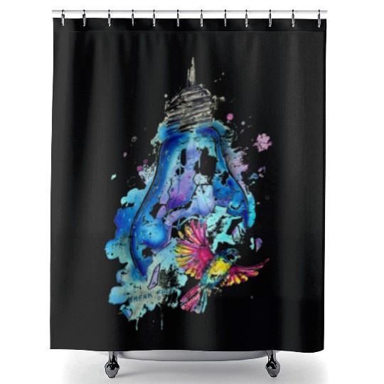 Bird In Lightbulb Shower Curtains